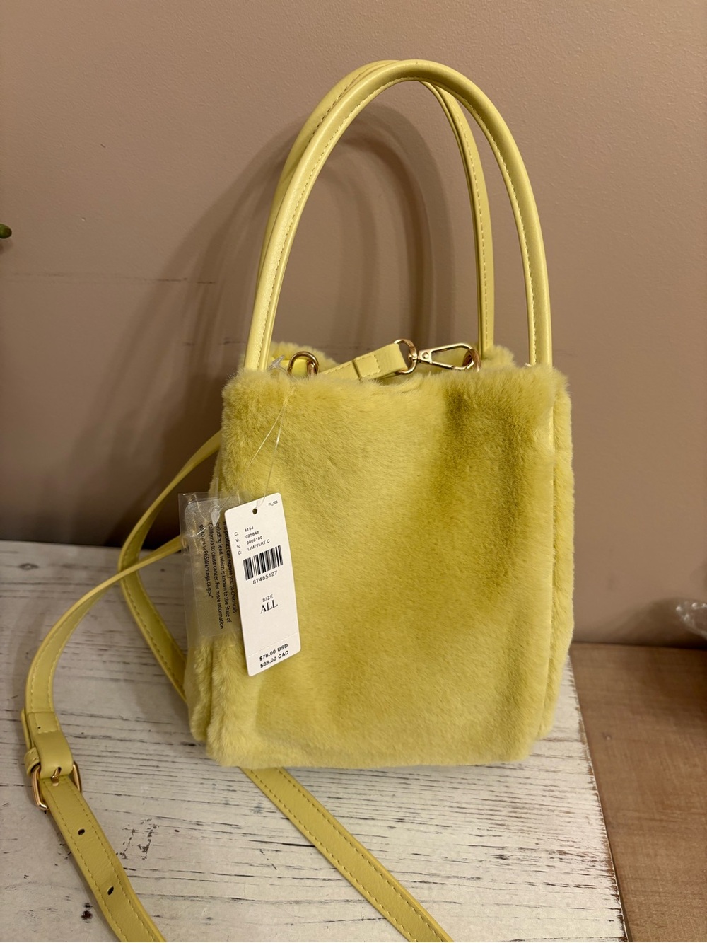 Anthropologie Yellow Faux-Fur Mini Tote with Shoulder Strap
